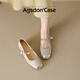 
Agsdon Mary Jane Women's Shoes in autumn new Chinese style pearl shallow mouth single shoes with skirt single shoes P551275 Apricot 37