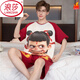 LangSha: Nezha: The Devil Child's Sea Summer Pure Cotton Pajamas Men's Short Sleeve Shorts Cute Cartoons You Can Go Out Thin Home Suit 7029 M L Recommended Height 165-170c, Weight 100