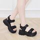 Dick-Soled-Sportsandalen für Frauen 2025 Sommer neuer Schwammkuchen weicher Sohle erhöhter Strand lässig Sandalen für Frauen schwarz 37