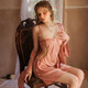 MONTAGUT Spring and Autumn Sexy Pajamas for Women 2025 New French Hot Night Dress Two-piece Set with Chest Pad Home Summer Thin Ice Silk xe6629#Champagne Color With Chest Pad Removable One-size m suspender + nightgown