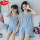 LangSha (LangSha) girls pajamas, parent-child mother-daughter suspender vest shorts suit summer thin cotton gauze big boy girl princess [pure cotton gauze] LD11303# Xingcuihua M 8 size [suggested height 95-105c]