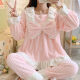 FHHUABD睡衣女秋冬季法兰绒韩版甜美卡通公主风家居服珊瑚绒加厚保暖套装 【9928绒】绿色花边领 M