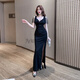 
For Zhishu's new KTV sexy nightclub long skirt bathing sauna technician temperament evening dress long bar work clothes Add B3883 black + S