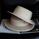 Tochino straw hat spring and summer new style French flat top small fresh wide brim sun hat pleated white sun protection sun hat beige rice belt M (56-58cm) one size fits all adjustable