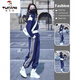 Woodpecker sports suit for women Spring and Autumn 2025 new style street-fried leisure sports two-piece set fashionable and fashionable, age-reducing Tibetan blue regular style [723] L [recommended 110-120Jin [Jin equals 0.5 kg]]