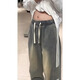 Black box white striped jeans men's spring and summer straight loose wide-leg versatile couple trendy American retro floor-length trousers WKXS-K1047 black XL