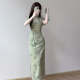 Cheongsam para mujeres con examen europeo M-verde 2025 Summer estilo joven temperamento de alta gama Daily Cheongsam Falda 9713 Verde XL