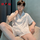 Yalu 2025 new summer pajamas for men ice silk short-sleeved summer thin youth large-size set home clothing G723 L (suggested height about 170-weight 100-13