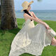 Wei Guangli Vestido de cabestro de cuello sin cuello sin cuello sin cuello para mujeres en verano 2025 Nuevo temperamento dulce Vacaciones marinas Chiffon Falda larga Halter de cuello redondeo Falda de cuello Beige M Size recomendado 80-100 Jin [Jin iguala 0.5 kg]