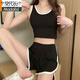 莫代尔睡衣女夏季网红时尚家居服2025一整套莫代尔运动服套装女外穿 背心套装 12035 黑色 M 建议80-95斤