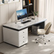 Verdanten minimalist modern style computer desk bedroom student study table new home slate desk study office writing desk black feet + off-white cabinet + snow mountain white glossy surface 140*60*75 single table with desktop row + threading hole + host position