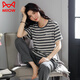 Catman (Miiow) Sommerpyjamas für Frauen reine Baumwollstreifen kurzärmelige Hosen Dünne Sommer-neue Stil können mit Pullover Rund Hals Home-Kleidung 7374 Bohnenpaste Pulver L [100-120jin [Jin gleich 0,5 kg]] getragen werden.]