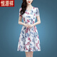 Hengyuanxiang Ice Silk Floral Dress Mid-Length 2024 New Style Western Print Middle-aged and Elderly Mothers' Wear Slim High-end Skirt Ice Silk 9902 Skirt M 100Jin Jin is equal to 0.5 kg