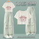McTicco Girls Summer Set 2025 Neue Kinder Kurzarm Workports Sommerkleidung cool und glättet große Kindermädchen Kleidung 15265 Aprikose + 9928 Lila 160 160 cm