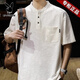 Playboy; PLAYBOY American short-sleeved T-shirt men's summer loose large size five-point half-cuff pocket Henry collar base shirt sweat shirt white 2XL [suitable for 160-180Jin [Jin equals 0.5 kg]]