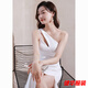 Nachdenklich weißer One-Shoulder Slim Abendkleid für Frauen Banketttemperament 2025 Neue leichte Luxus Nische High-End-Gastkleid Schwarz XS