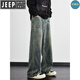JEEP SPIRIT闪电纹水洗牛仔裤男夏季新款复古宽松直筒阔腿裤高街美式裤子男生 1049黑渐变 3XL