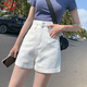 Langsha white denim shorts women's summer new high-waisted straight double-button loose wide-leg outer hot pants ins trend