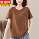 恒源祥中年妈妈纯棉t恤女夏短袖宽松汗衫加大码女装中老年圆领咖色上衣 咖啡色【9892款】 L 适合100-115斤