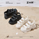 Sandalias Zhr para mujeres, zapatos pequeños con rayos de suela gruesas para mujeres, ropa casual, zapatos de playa versátiles para mujeres, G739 beige 39