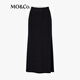 MO&Co.【C+系列】半身裙2025夏新品干爽醋酸混纺高腰斜襟黑色MBE2SKT040 黑色 S