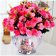 Bouquet de flores simulada en Rong Hongfa Mesa de comedor adornos de la sala del dormitorio Decoración del hogar Plantas de flores falsas Rose rojo + jarrón europeo de doble oreja