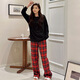 S.SOFEA春秋女睡衣两件套黑红格子家居服 长袖套NY897红小格 170 M(80-100斤)