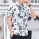 皮尔卡丹（pierre cardin）夏季新款印花短袖衬衫男士潮牌潮流休闲商务衬衣修身帅气男装寸衫 ZY829蓝色 M  【90-105斤】