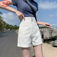 Langsha white denim shorts women's summer new high-waisted straight double-button loose wide-leg outer hot pants ins trend