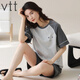 
VTT pure cotton pajamas for women in summer pure cotton shorts shorts summer new young ladies home clothing set V short sleeve suit: YZT9855 M