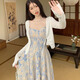 FOX.G碎花吊带连衣裙女裙子2025夏季纯欲气质海边度假新品长裙子两件套 蓝色油画碎花连衣裙两件套 M 【建议105斤以内】