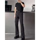 
7 best products casual pants for men, summer thin scimitar loose draping large size micro-flare suit pants straight ice silk pants men SBXS-C911 black L (belt not included)