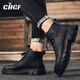CHGF brand height-enhancing shoes for men in spring and summer new breathable Martin boots casual leather shoes for men invisible height-enhancing shoes for men HC897 black [Leather surface mid-top]-enhancing height 8cm 40 (sports size)