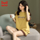 Catman (MiiOW) pajamas for women, summer pure cotton, cute Korean style student short-sleeved thin loose two-piece set Spring and autumn home clothes can be worn outside. Gold GXT6630 color M (recommended 75-95Jin [Jin equals 0.5 kg])