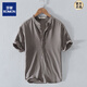 ROMON Henry collar linen short-sleeved shirt men's collarless men's cotton and linen shirt t-shirt top polo shirt summer Chinese style light blue 2XL suitable for 145-160Jin Jin equals 0.5 kg left