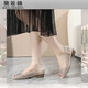Dailianwei Marque en cuir authentique en cuir bas à talon bas de poisson bouche sandales pour femmes 2025 Été Nouveau strass d'âge moyen Hollow Mesh Mother En cuir chaussures Gold 35 225 mm