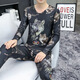 FHHUABD Deutsch Velvet Thermal Unterwäsche für Männer dünn plus samtiges Slim-Kragen ohne Marken Herbstkleidung und Herbsthosen Jugendbasis-Hemd-Druck Trend 6626 V-Ausschnitt Anzug 4xl 180-200jin [Jin gleich 0,5 kg]