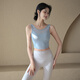 ACKDCS Yoga vest with bra pad for women, two-piece summer new Pilates fitness set, three-piece blue bra + blue blouse + gray pants S