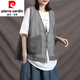 Pierre Cardin Retro Retro Literario V-Eck Color sólido Botón de algodón Cardigan Chaqueta Cardigan Short String Women Spring and Summer Nuevo estilo Outerwear 1387 Negro M