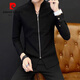 Pierre Cardin Stand Halsband weißes Hemd Herren Langarm Frühling und Herbst Neues High-End-Hemd im chinesischen Stil Falten Sie Casual Tang Top 9905 Black M.