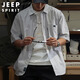 JEEP SPIRIT Jeep striped short-sleeved shirt men's summer American retro loose casual cotton shirt gray 2XL