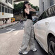 American Hot Girl Workhose für Frauen im Sommer 2025 Neue Drawess lose vielseitige Typants Zwei-Wear-Sporthosen dunkelgrau [My-688] 3xl