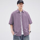 
Pinstripe purple American short-sleeved shirt men's summer thin style 2025 new small patch pocket five-point sleeve work shirt Purple Z983 2XL [150-180Jin[Jin equals 0.5 kg]]
