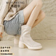 Muyunfeng Marke Leder Schneestiefel für Frauen 2024 Winter kurzer Röhrchen Dicke Sohle warmer Außenverschleiß Plüsch Schaffell Fell integrierte Martin -Stiefel für Frauen schwarz 37