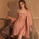 MONTAGUT Spring and Autumn Sexy Pajamas for Women 2025 New French Hot Night Dress Two-piece Set with Chest Pad Home Summer Thin Ice Silk xe6629#Champagne Color With Chest Pad Removable One-size m suspender + nightgown
