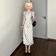 ZaoMei French temperament white polka dot dress women's clothing summer 2025 new three-dimensional flower waist-packing hip long skirt Polka dot dress M