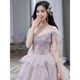 Purple engagement evening dress high-end light luxury niche student day adult ceremony princess dress one-shoulder toast dress bride purple XS