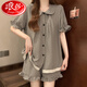 Langsha (Langsha) Pyjamas mit Brustpolster für die Kurzärischung von Frauen in der Kurzärmelung von Tianshi Coton Plaid.