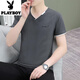 Playboy (Playboy) T-shirt à manches courts de nouveau coton à manches courtes pour hommes à manches courts à manche en V Mlim à moitié à manches décontractées Collit de base de coeur de coeur noir QY694 XL [suggéré 130-140jin [Jin est égal à 0,5 kg]]]