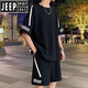 JEEP SPIRIT2025新款运动套装男夏薄款宽松冰丝短袖t恤男短裤搭配两件套休闲 FKS653白色套装 L 约110-130斤可穿